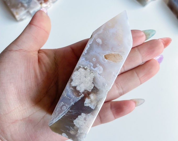Druzy flower agate geode Crystal tower pink flower agate crystal tower healing crystal home decor
