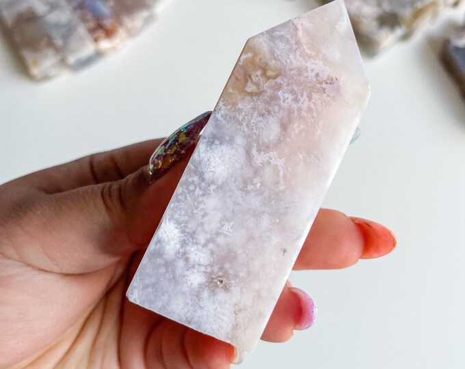 Druzy flower agate geode Crystal tower pink flower agate crystal tower healing crystal home decor