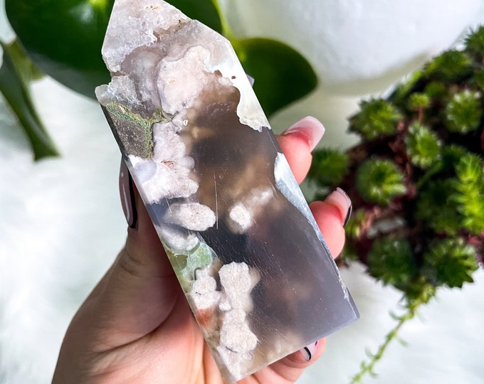 Flower agate crystal tower |cherry blossom agate home decoration | flower agate specimen | healing crystal | birthday gift|anniversary gift