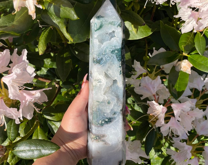 Moss agate crystal tower | moss agate home decoration | moss agate ornament | healing crystal | birthstone gifts| wedding anniversary gift