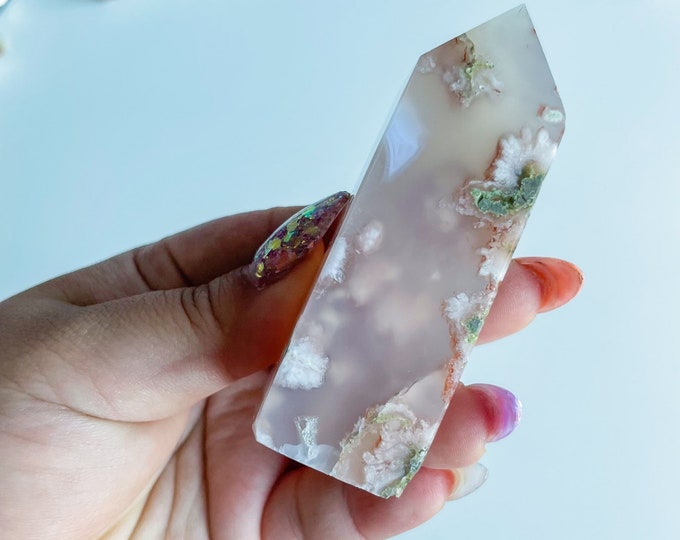 Druzy flower agate geode Crystal tower pink flower agate crystal tower healing crystal home decor