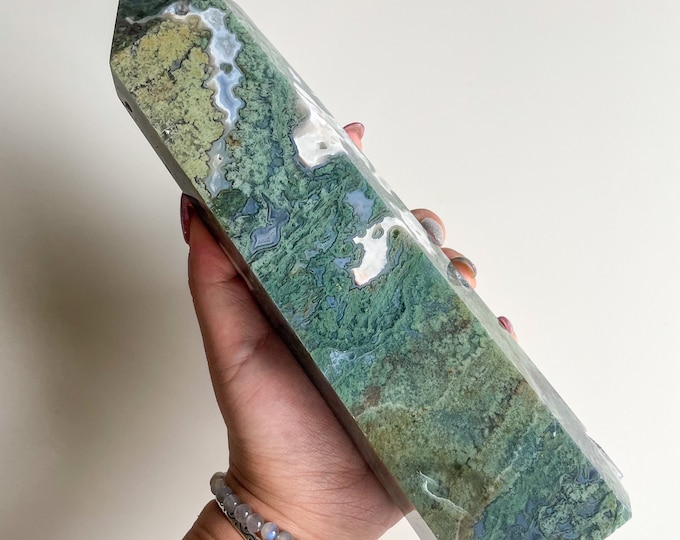 Moss agate crystal tower | moss agate home decoration | moss agate ornament | healing crystal | birthstone gifts| wedding anniversary gift