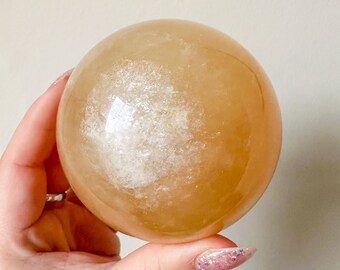 Honey calcite crystal sphere healing crystal home decor