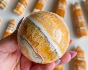Orange Calcite crystal sphere healing crystal home decor