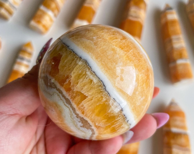 Orange Calcite crystal sphere healing crystal home decor