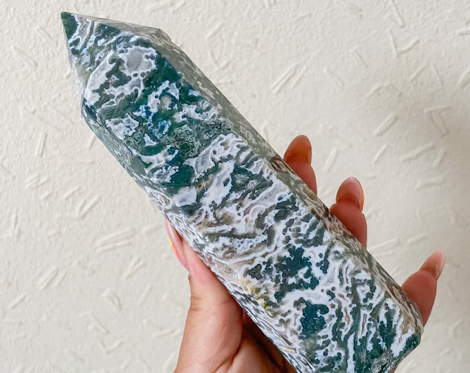 Moss agate crystal tower | moss agate home decoration | moss agate ornament | healing crystal | birthstone gifts| wedding anniversary gift