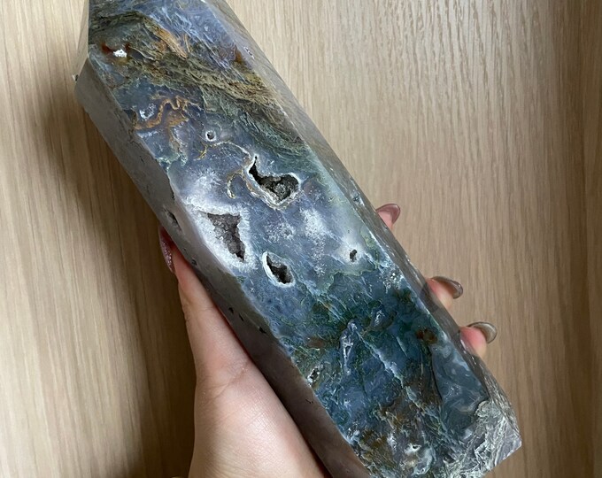 Moss agate crystal tower | moss agate home decoration | moss agate ornament | healing crystal | birthstone gifts| wedding anniversary gift