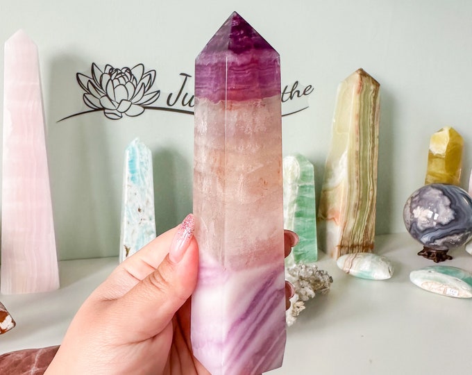 Rare Purple Silk Fluorite Crystal Tower - Stunning Home Decor Piece with Healing Properties