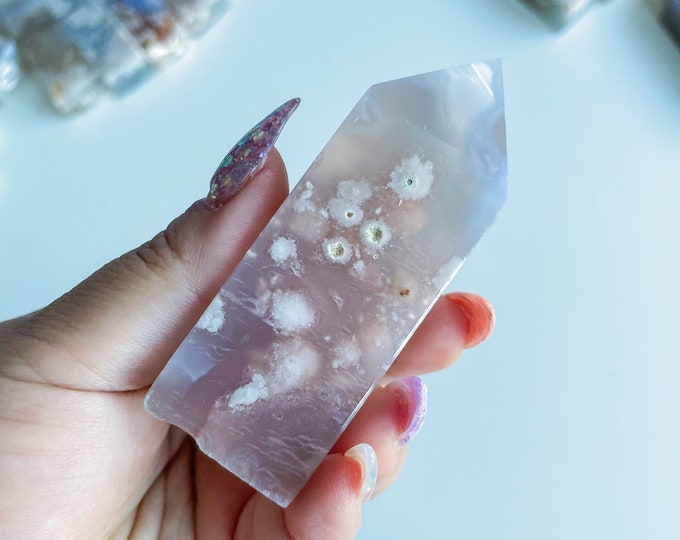 Druzy flower agate geode Crystal tower pink flower agate crystal tower healing crystal home decor