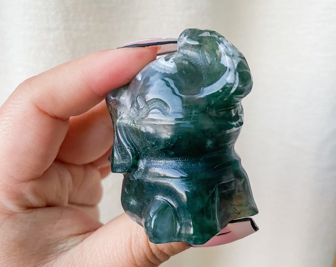 Premium Moss agate elephant crystal animal carving home deco