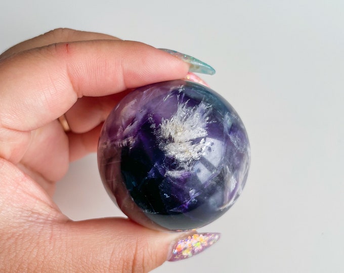 Snowflake purple fluorite crystal sphere healing crystal home decor