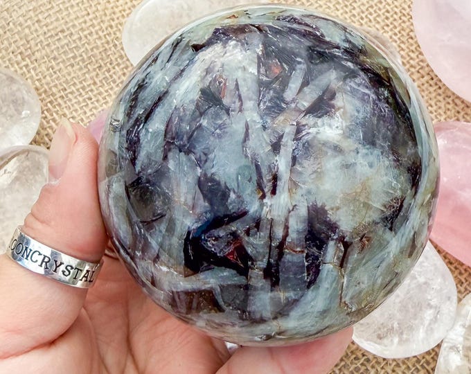 Aquamarine Crystal Sphere with Lepidolite, Tourmaline & Smoky Quartz | Natural Gemstone Sphere | Crystal Decor | Collector Gift
