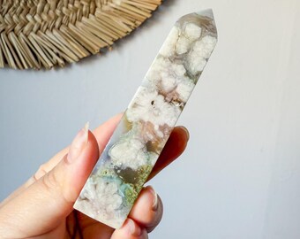 Rare Green Flower agate geode Crystal tower (LY)  | High-quality flower agate crystal tower healing crystal home decor