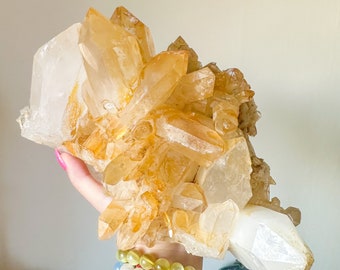 XXL Golden Healer Quartz Cluster Mineral Specimen - Premium Natural Crystal Cluster for Home Decoration and Feng Shui