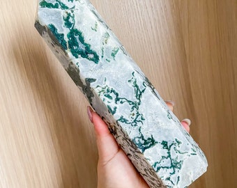 Moss agate crystal tower | moss agate home decoration | moss agate ornament | healing crystal | birthstone gifts| wedding anniversary gift 