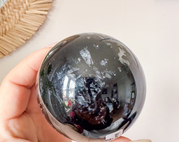 Black Tourmalated quartz crystal sphere | healing crystal home decoration  | birthstone gifts| wedding anniversary gift