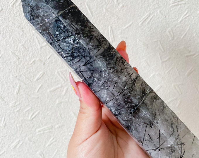 Tourmalated quartz crystal tower  healing crystal home decor
