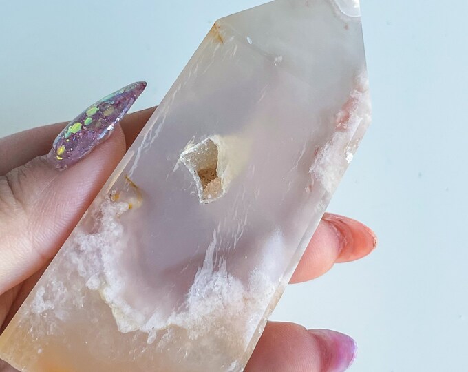 Druzy flower agate geode Crystal tower pink flower agate crystal tower healing crystal home decor