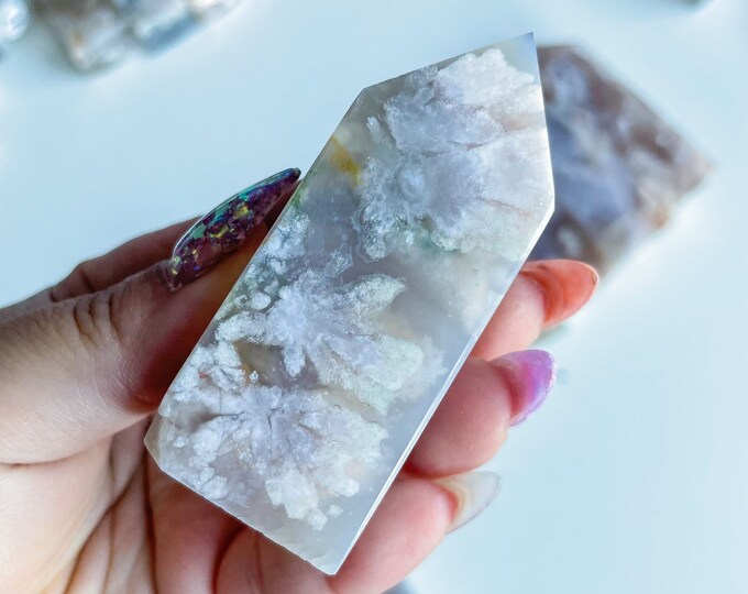 Druzy flower agate geode Crystal tower pink flower agate crystal tower healing crystal home decor