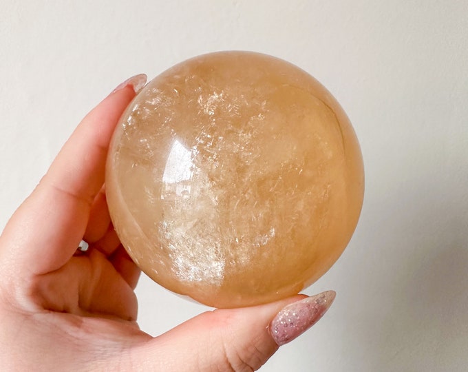 Honey calcite crystal sphere healing crystal home decor