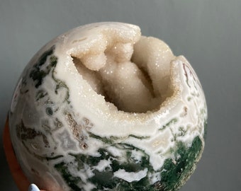 Natural Moss Agate Sphere - High Quality large Druzy Healing Crystal for Home Decor and Meditation