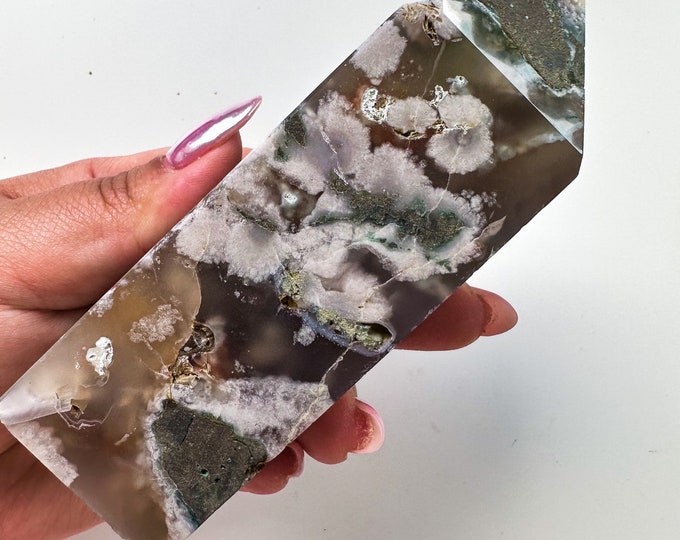 Black Flower agate crystal tower (NT) |flower agate home decoration | flower agate specimen  | unique gift| anniversary gift