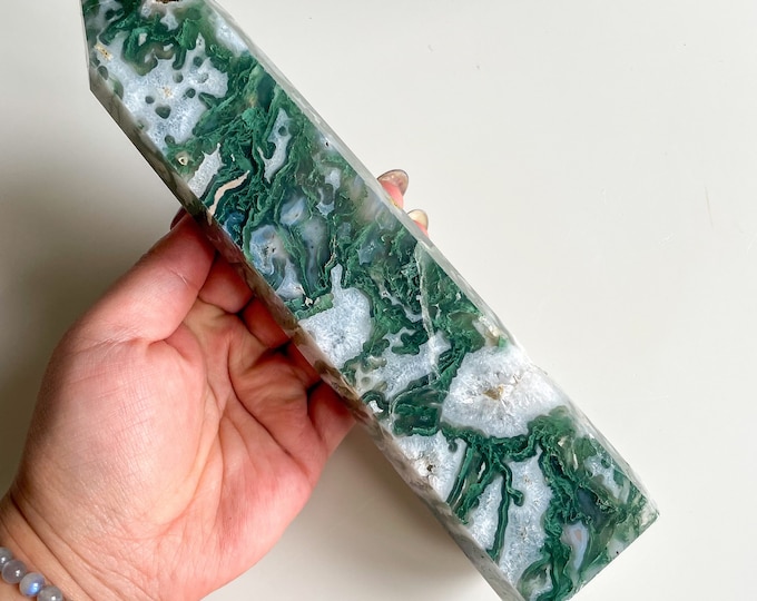 Moss agate crystal tower | moss agate home decoration | moss agate ornament | healing crystal | birthstone gifts| wedding anniversary gift