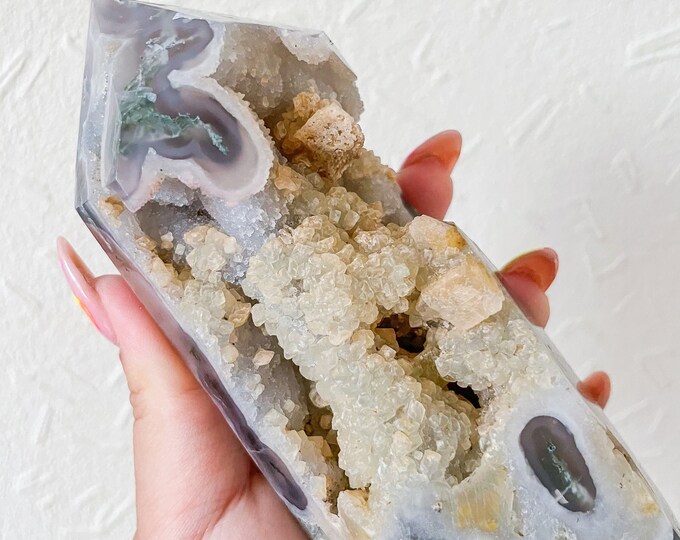 Moss agate crystal tower | moss agate home decoration | moss agate ornament | healing crystal | birthstone gifts| wedding anniversary gift