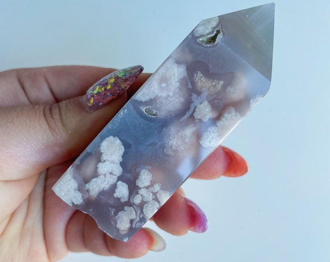 Druzy flower agate geode Crystal tower pink flower agate crystal tower healing crystal home decor