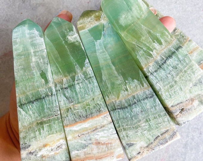 Green calcite crystal tower healing crystal home decor