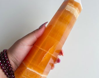 orange calcite crystal tower healing crystal home decoration meditation reiki practice