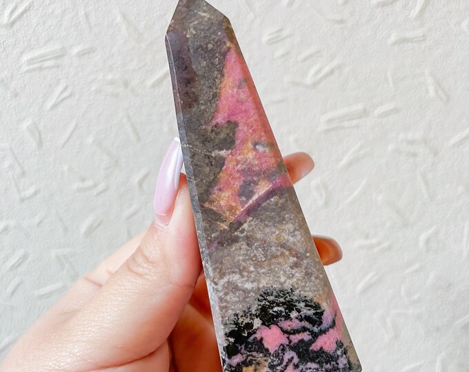 Rhodonite crystal tower chunky crystal tower healing crystal healing journey home decoration