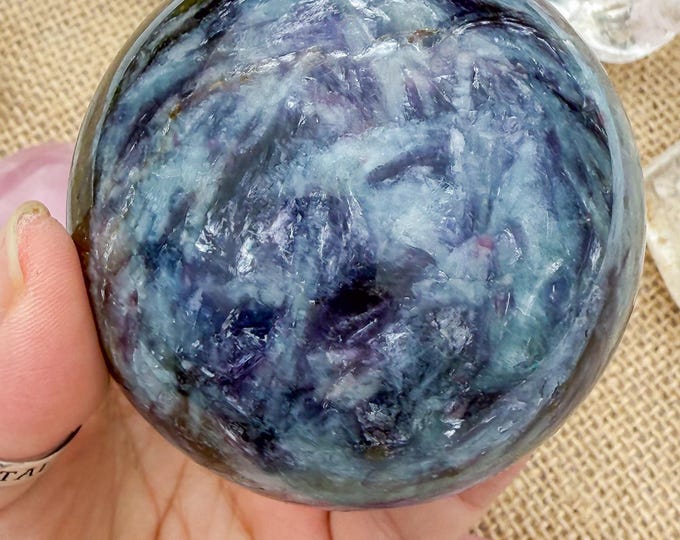 Aquamarine Crystal Sphere with pink tourmaline  Lepidolite,kyanite & Smoky Quartz | Natural Gemstone Sphere | Crystal Decor | Collector Gift