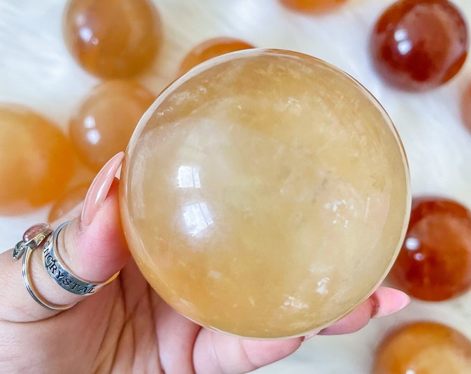 Honey calcite crystal sphere healing crystal home decor