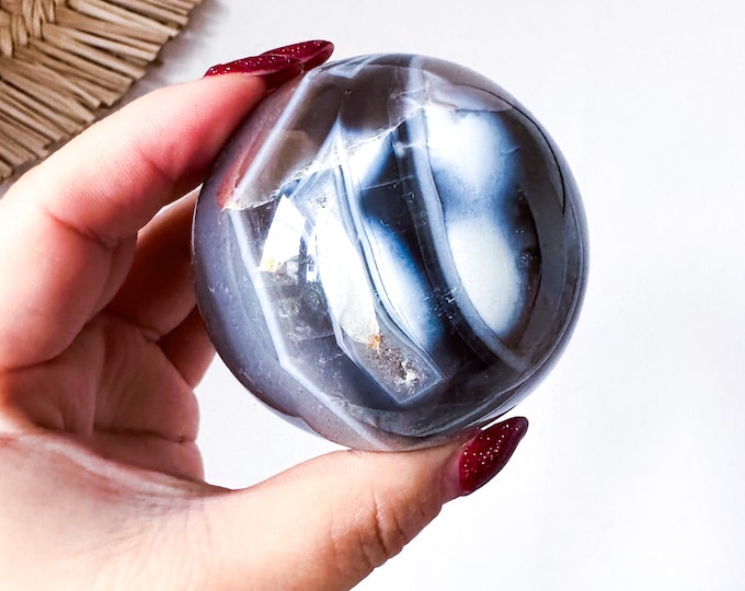 Orca Agate natural crystal sphere| unique crystal home decor| Tranquility home style | Earthy decor | Oceanic decor | unique gift idea
