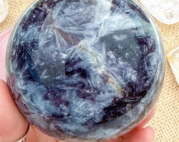 Aquamarine Crystal Sphere with pink tourmaline  Lepidolite,kyanite & Smoky Quartz | Natural Gemstone Sphere | Crystal Decor | Collector Gift