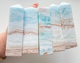 Caribbean blue calcite crystal tower small crystal tower healing crystal healing journey home decoration