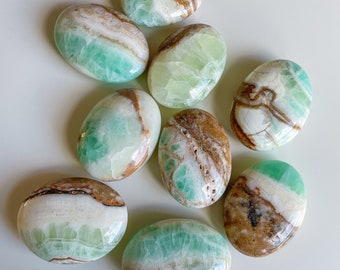 green calcite crystal palmstone healing crystal self-love journey home decoration