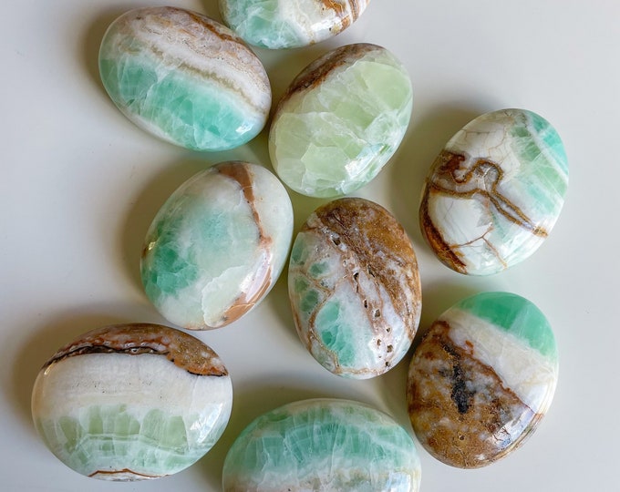 green calcite crystal palmstone healing crystal self-love journey home decoration