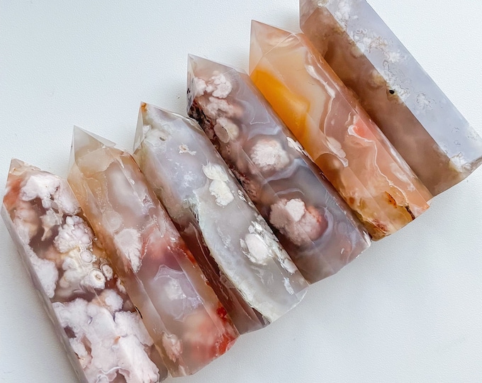 Flower agate crystal tower |cherry blossom agate home decoration | flower agate specimen | healing crystal | birthday gift|anniversary gift