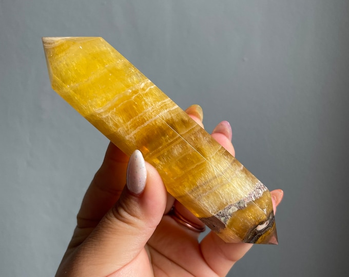 yellow fluorite DT crystal wand | Double terminated crystal wand | crystal healing crystal grid |crystal magic home decoration meditation