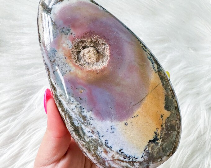 Rare ! Dendritic Ocean Jasper with purple chalcedony crystal freeform healing crystal home decor