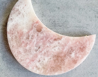 Rose pink calcite crystal moon hand carving healing crystal healing journey home decoration