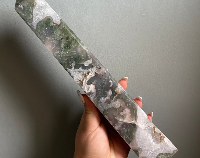 Moss agate crystal tower | moss agate home decoration | moss agate ornament | healing crystal | birthstone gifts| wedding anniversary gift