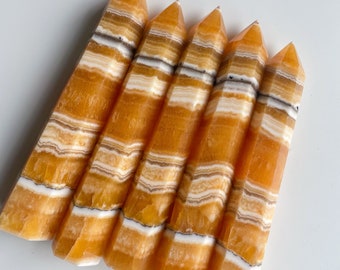 Orange calcite crystal tower|tall crystal wand healing crystal healing journey home decoration