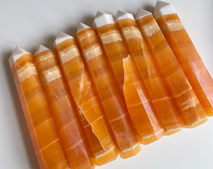 Orange calcite crystal tower|tall crystal wand healing crystal healing journey home decoration