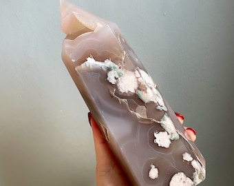 Flower agate crystal tower |cherry blossom agate home decoration | flower agate specimen | healing crystal | birthday gift|anniversary gift