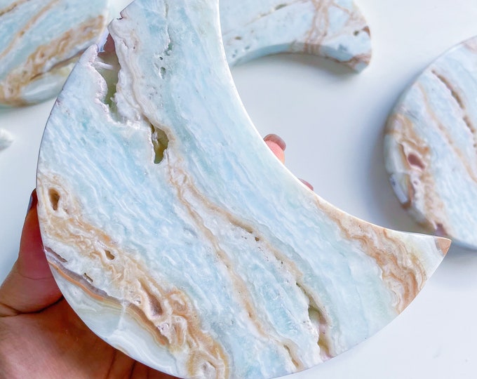 Caribbean calcite large crystal moon hand carving healing crystal healing journey home decoration