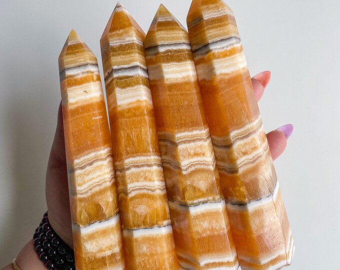Orange calcite crystal tower|tall crystal wand healing crystal healing journey home decoration