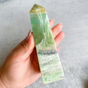 Kiwi calcite crystal tower healing crystal home decor